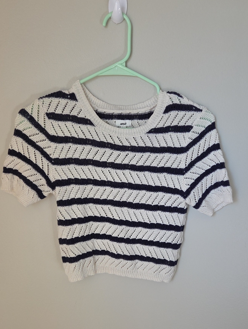 aerie Striped Knit Scoop-Neck Sweater - Cream and Navy
